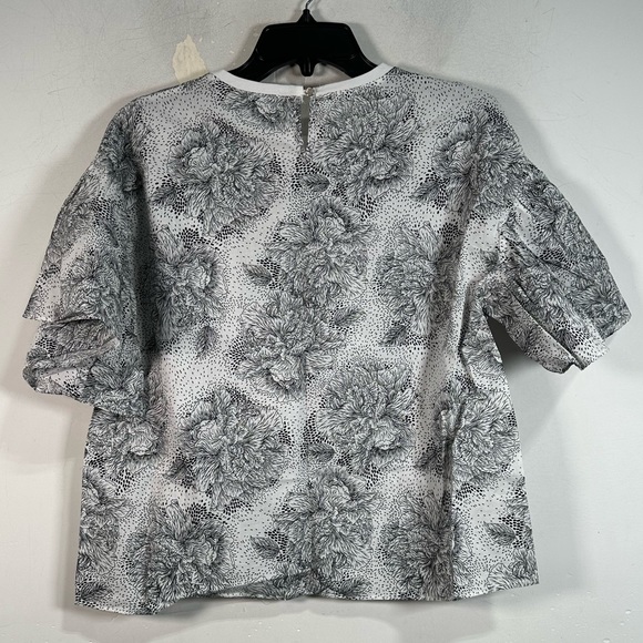 Senlis Floral Short Sleeve Round Neck Blouse, Women's Size M - Black/White - Picture 2 of 10